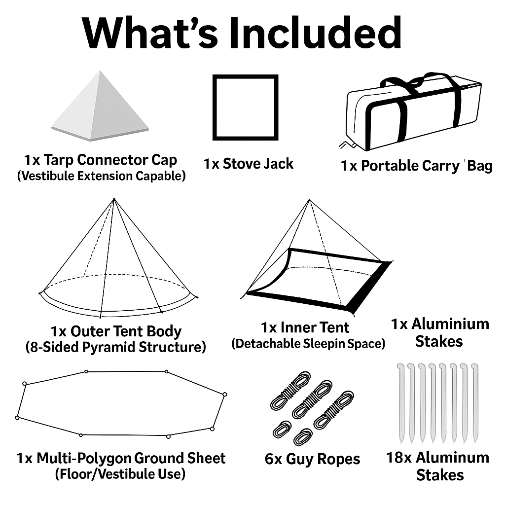 All-Season Pyramid Hot Tent – 4-Person Lightweight Shelter with Stove Jack