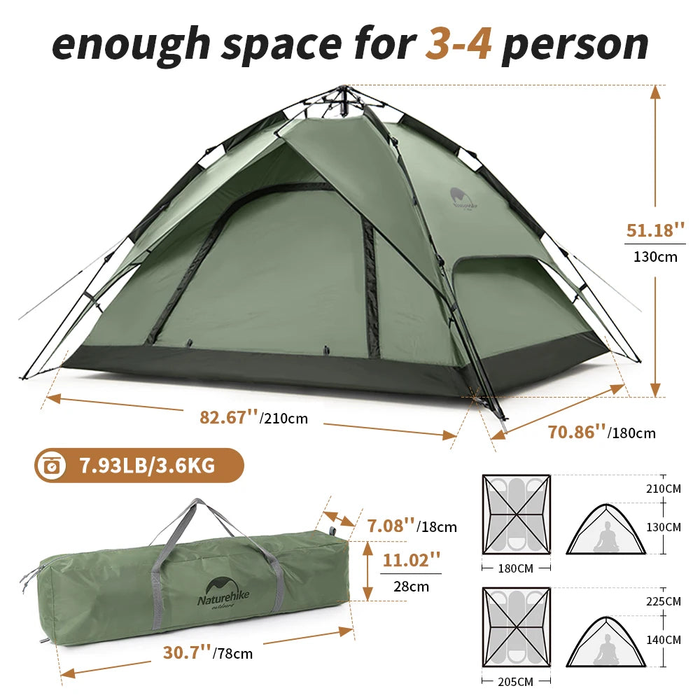 Naturehike automatic pop-up tent — Quick Setup, Waterproof, and Breathable