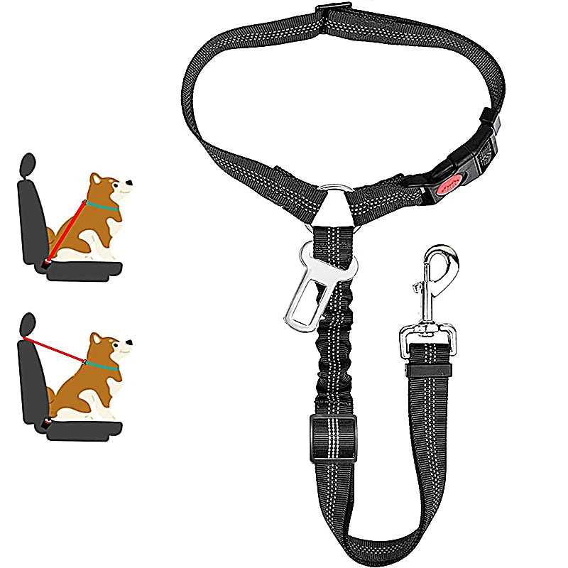 2 in 1 Solid Dog Harness Leash Pet Car Seat Belt Heavy Duty Elastic Safety Belt Adjustable for Kitten Dogs Collar Pet Accessorie