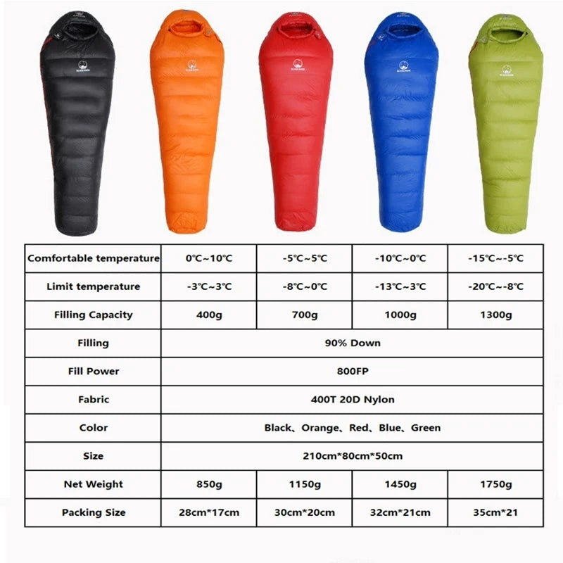 Premium Goose Down Mummy Sleeping Bag – Cold-Weather Comfort for Spring, Autumn & Winter