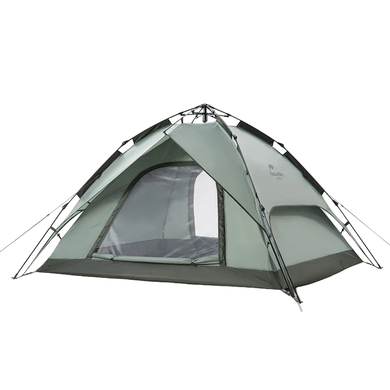 Camping tent with transparent side panel on a white background, featuring the Naturehike brand.