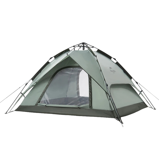 Camping tent with transparent side panel on a white background, featuring the Naturehike brand.